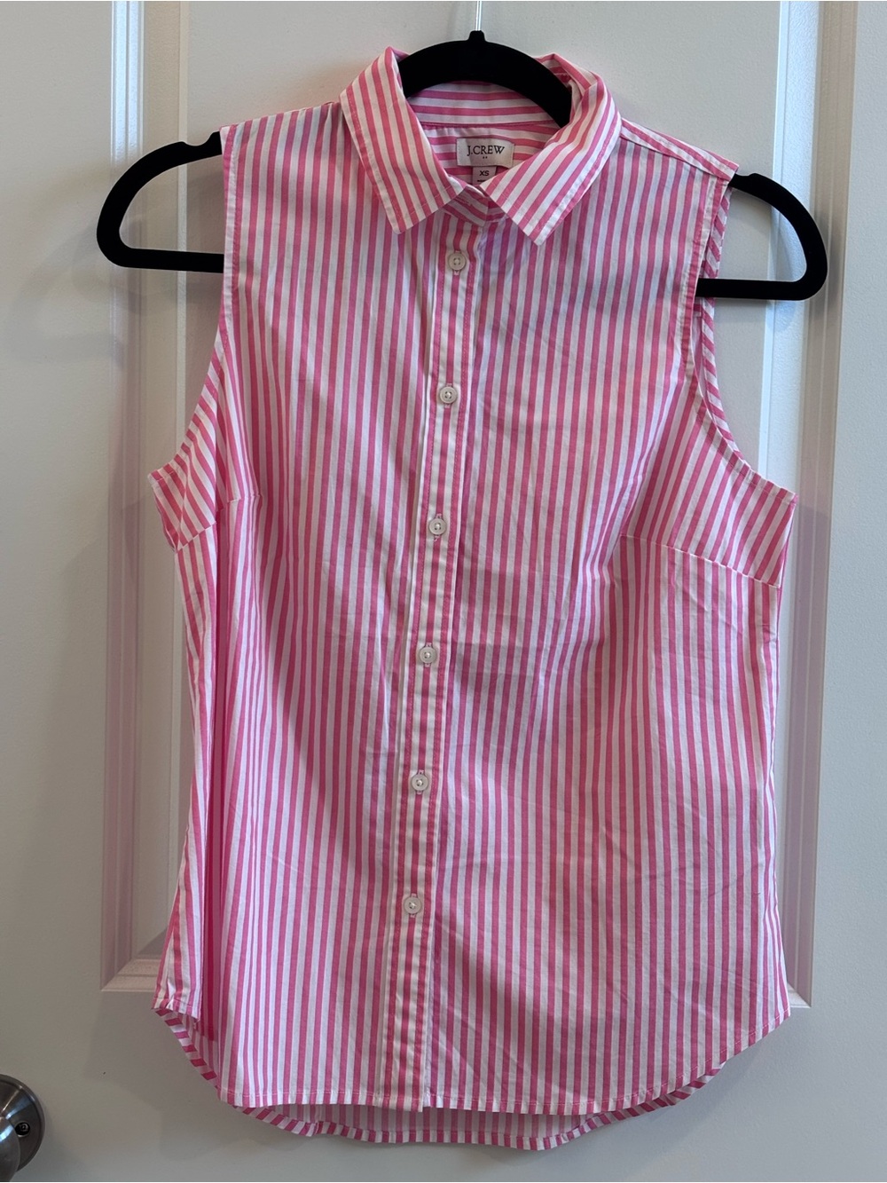 J. Crew Pink & White Striped Sleeveless Button-Up